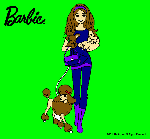 Dibujo Barbie con sus mascotas pintado por florangima