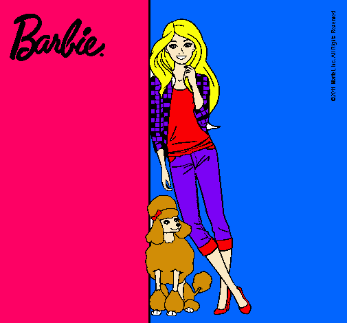 Dibujo Barbie con cazadora de cuadros pintado por florangima