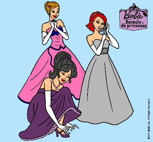 Dibujo Barbie y sus amigas vestidas de gala pintado por Amadix