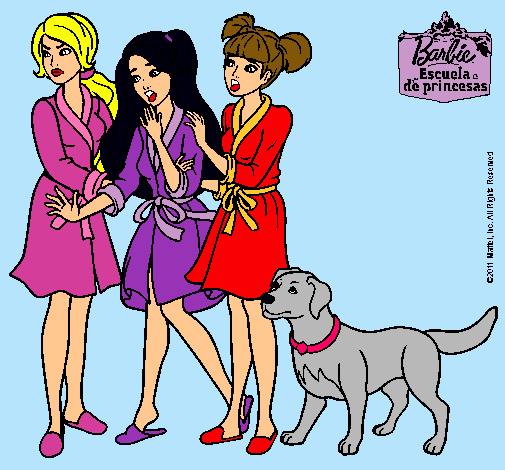 Dibujo Barbie y sus amigas en bata pintado por Amadix