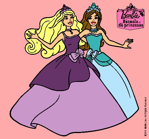 Dibujo Barbie y su amiga súper felices pintado por Elenucha