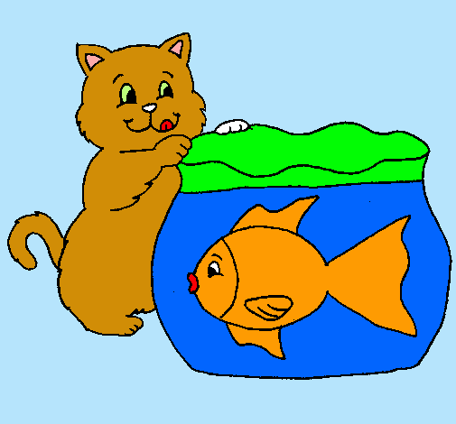 Dibujo Gato y pez pintado por cachorra