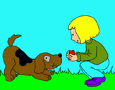 Dibujo Niña y perro jugando pintado por cachorra