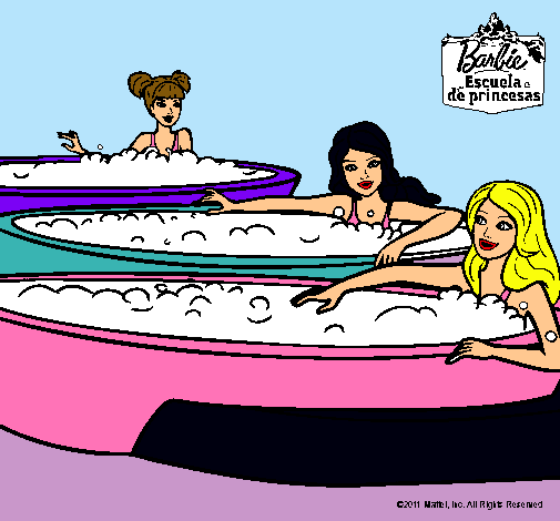 Dibujo Barbie y sus amigas en el jacuzzi pintado por hermione