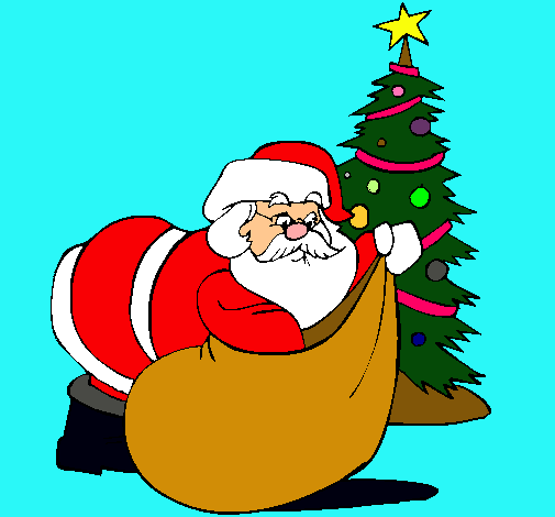 Dibujo Papa Noel repartiendo regalos pintado por Cacobre