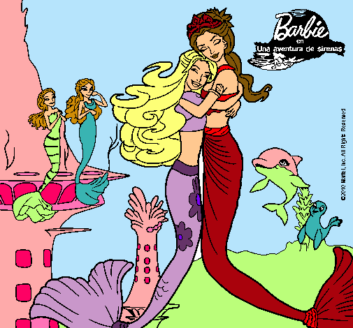 Dibujo Barbie sirena y la reina sirena pintado por Elenucha