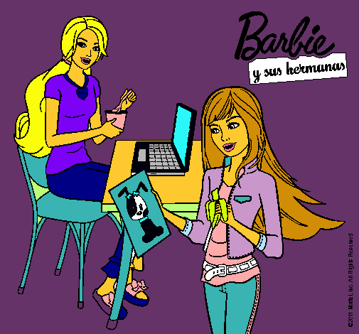 Dibujo Barbie y su hermana merendando pintado por mardog