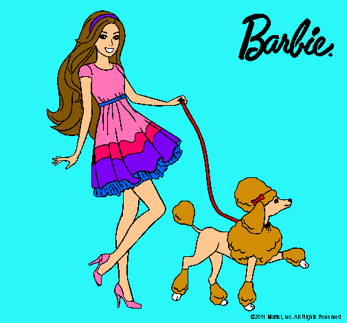 Dibujo Barbie paseando a su mascota pintado por florangima