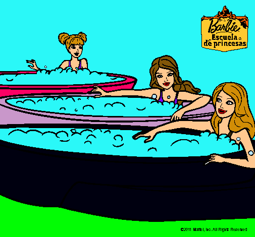 Dibujo Barbie y sus amigas en el jacuzzi pintado por Cacahuete