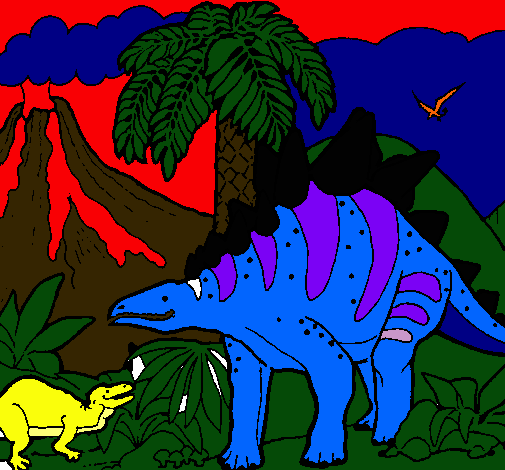 Dibujo Familia de Tuojiangosaurios pintado por lcastaing
