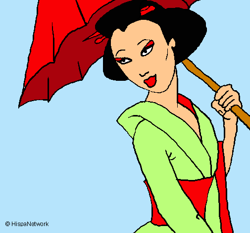 Dibujo Geisha con paraguas pintado por Dilccy