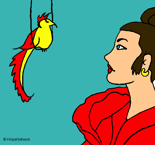 Dibujo Mujer y pájaro pintado por Julianna40