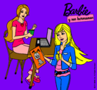 Dibujo Barbie y su hermana merendando pintado por clauxandpoxo