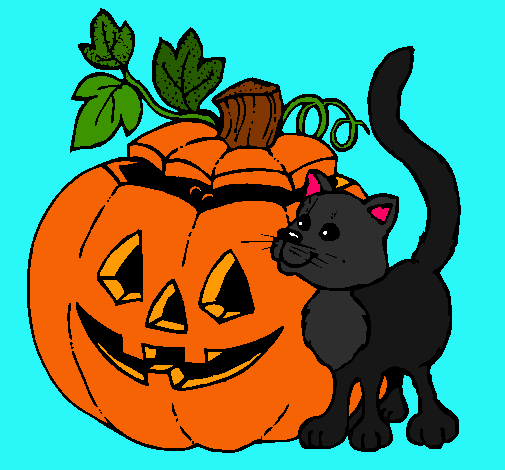 Dibujo Calabaza y gato pintado por ayelen2714