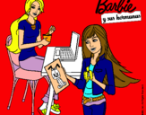 Dibujo Barbie y su hermana merendando pintado por endica