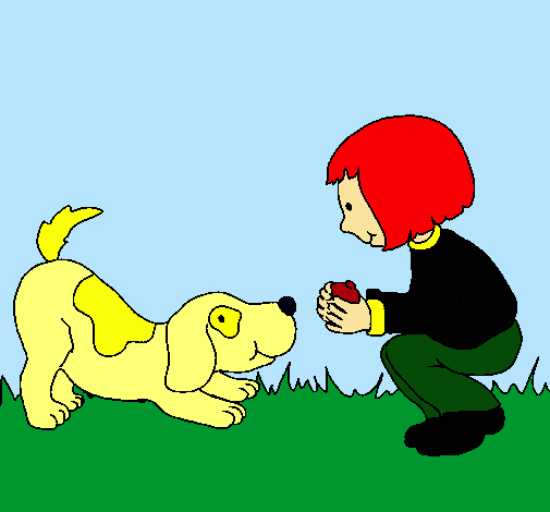 Dibujo Niña y perro jugando pintado por yaowang
