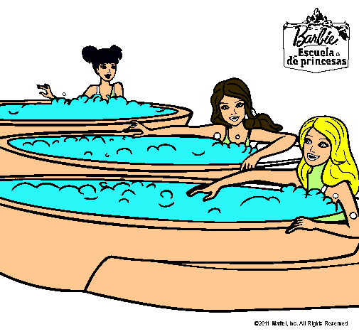 Dibujo Barbie y sus amigas en el jacuzzi pintado por sorenil