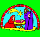 Dibujo Pesebre de navidad pintado por portal
