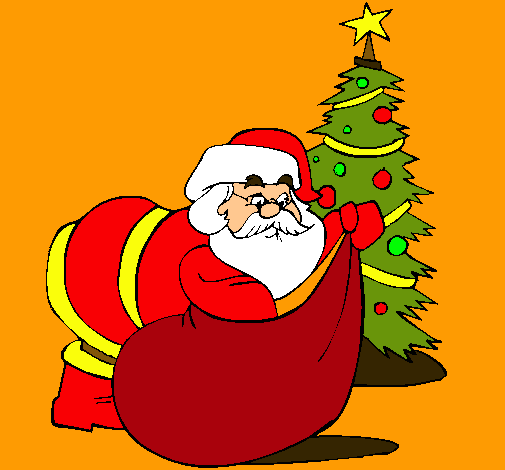 Dibujo Papa Noel repartiendo regalos pintado por wuilmary4