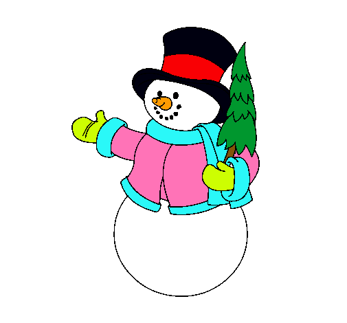 Dibujo muñeco de nieve con árbol pintado por SCTL_1987