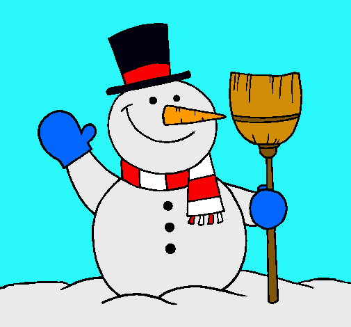 Dibujo muñeco de nieve con escoba pintado por coskilla