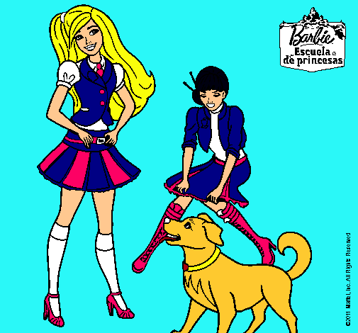 Dibujo Barbie con su perrito y una amiga pintado por lVale23