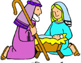 Dibujo Adoran al niño Jesús pintado por clavero