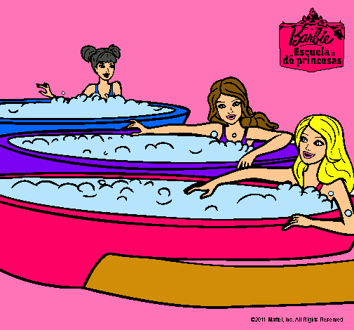 Dibujo Barbie y sus amigas en el jacuzzi pintado por Zahirita