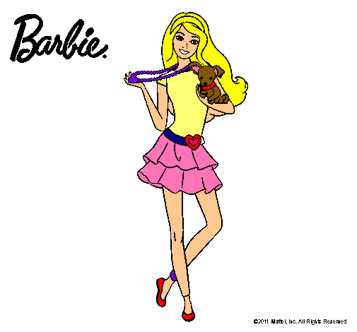 Dibujo Barbie y su mascota pintado por nuria_12