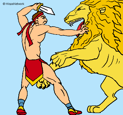 Dibujo Gladiador contra león pintado por LadronaRk