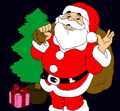 Dibujo Santa Claus y un árbol de navidad pintado por daniz