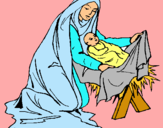 Dibujo Nacimiento del niño Jesús pintado por pollino