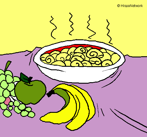 Dibujo Fruta y caracoles a la cazuela pintado por aladino