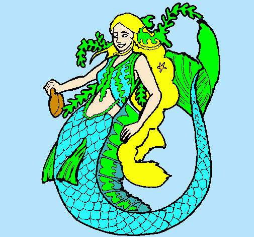 Dibujo Sirena con larga melena pintado por draculaur