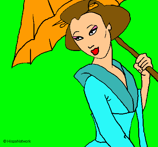 Dibujo Geisha con paraguas pintado por peincesa