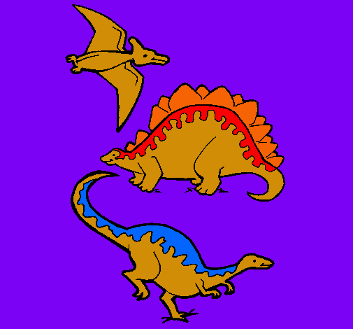 Dibujo Tres clases de dinosaurios pintado por jmi4          