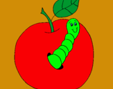 Dibujo Manzana con gusano pintado por bellasharon
