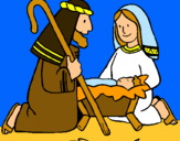 Dibujo Adoran al niño Jesús pintado por marthaa