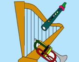 Dibujo Arpa, flauta y trompeta pintado por KHBCDFGE