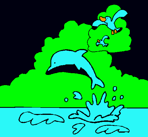 Dibujo Delfín y gaviota pintado por rayo10