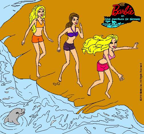 Dibujo Barbie y sus amigas en la playa pintado por mema