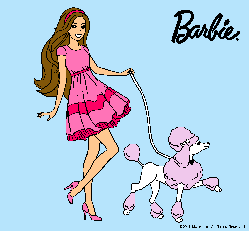 Dibujo Barbie paseando a su mascota pintado por vale42