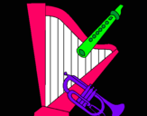 Dibujo Arpa, flauta y trompeta pintado por Raquelika