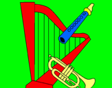 Dibujo Arpa, flauta y trompeta pintado por eriome