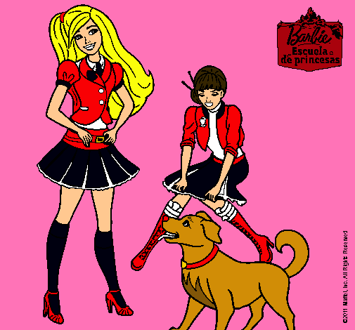 Dibujo Barbie con su perrito y una amiga pintado por ivetjocs