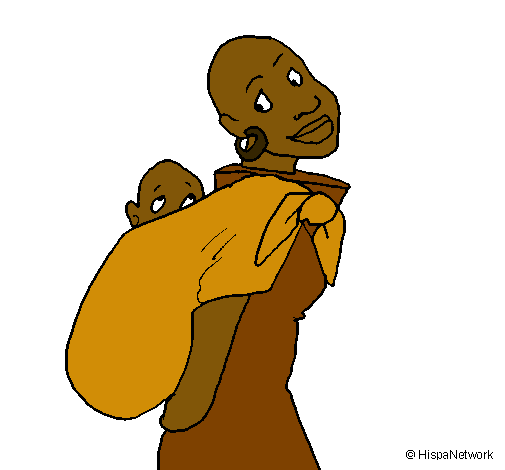 Dibujo Africana con pañuelo portabebé pintado por Extrellita