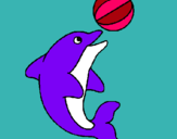 Dibujo Delfín jugando con una pelota pintado por Color