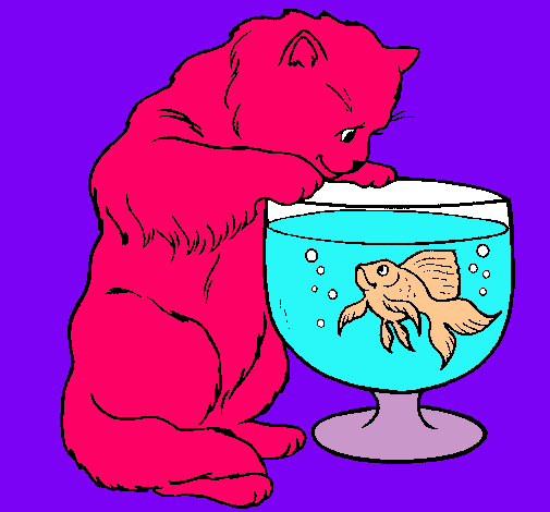Dibujo Gato mirando al pez pintado por orianita
