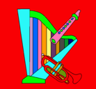 Dibujo Arpa, flauta y trompeta pintado por ixshell