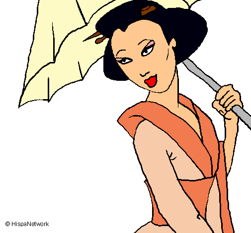 Dibujo Geisha con paraguas pintado por Extrellita